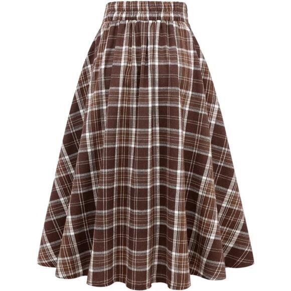 Plaid Skirt for Womens High Waist Aline Pleated Midi Skirts - Picture 2 of 6